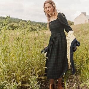 J Crew Smocked Puff Sleeve Midi Dress in Tartan